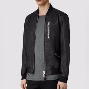 New All Saints black leather utility  bomber jacket size medium